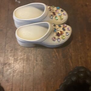 Cream crocs with heel